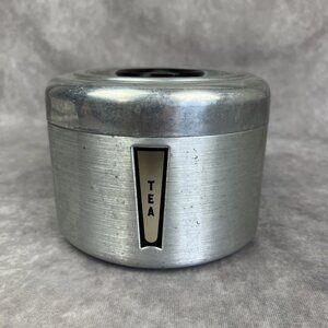 Vintage Kromex Spun Brushed Aluminum Tea Canister 1950's MCM Atomic Age Deco